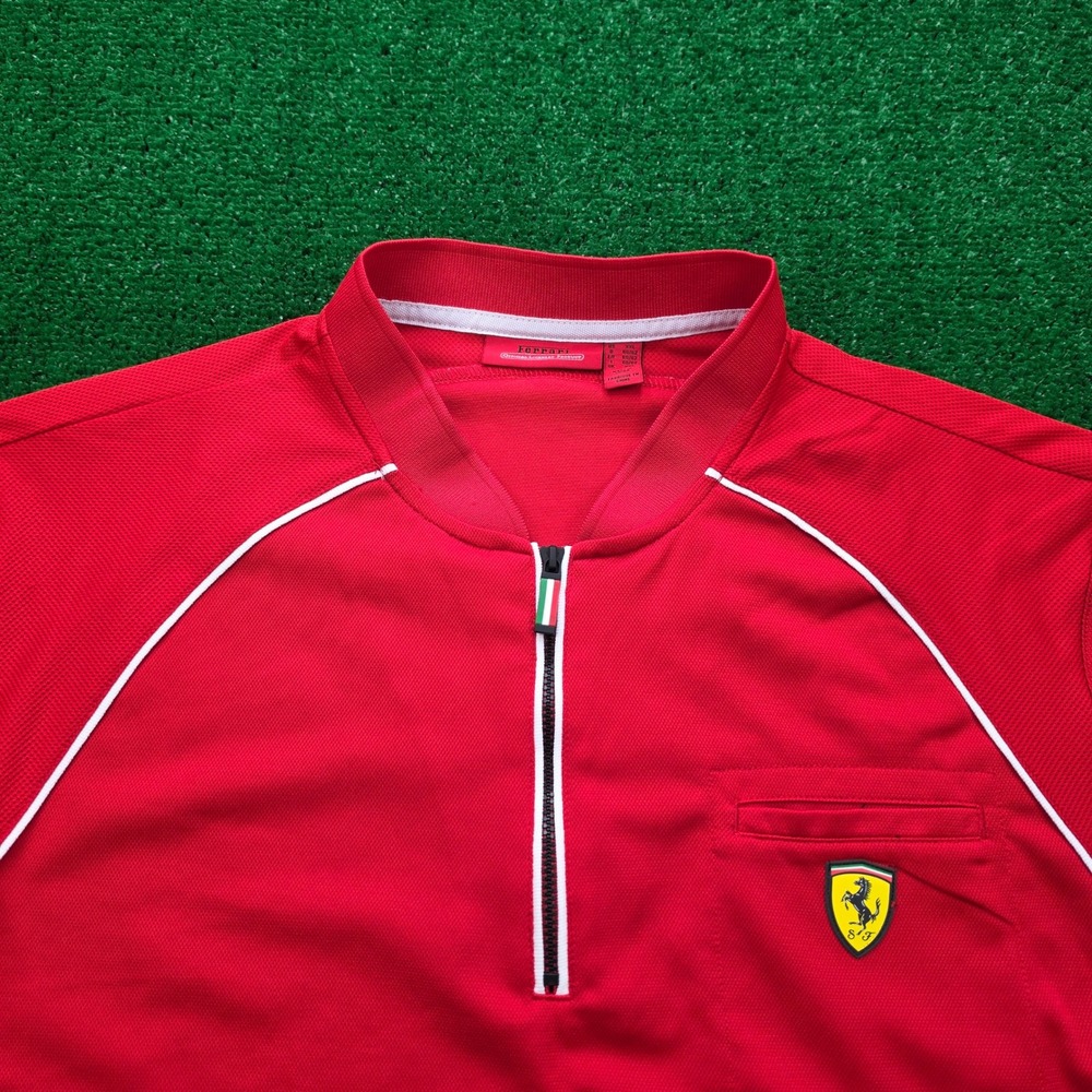 Ferrari F1 Team Scuderia Quarter Zip Performance Polo Shirt Mens 2XL Red - Picture 2 of 9